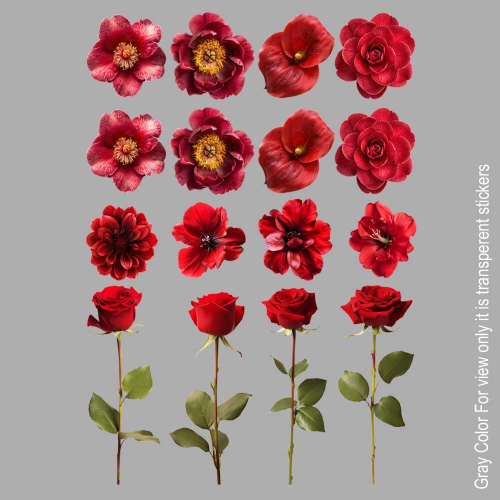 Red Flowers UVDTF Sticker A6 for Resin art